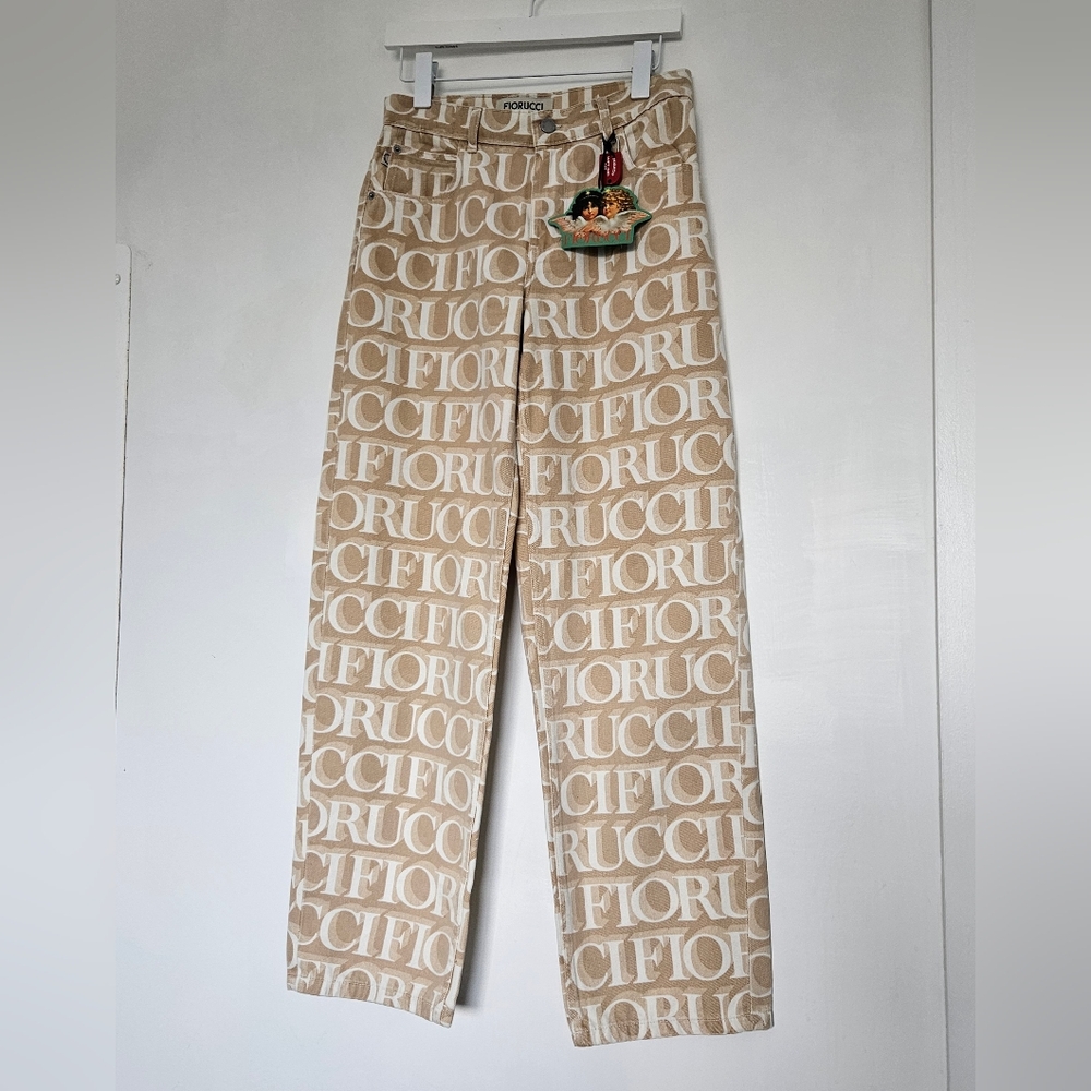 Nwt Fiorucci Italy Patti Ecru With White Lazer Monogram Jeans - Picture 3 of 16
